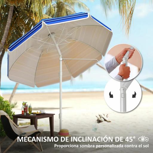 Sombrilla de Playa Grande con Protección UV UPF50+ Inclinación Ajustable y Bolsa de Transporte Ø180x196 cm Multicolor [4]