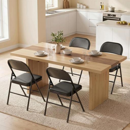 Juego de 4 Sillas Plegables Acolchadas con Respaldo y Estructura de Acero para Salón Comedor Cocina 45x46x78 cm Negro