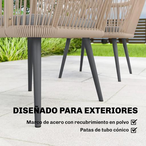Set de 2 Sillas de Jardín Exterior de Ratán con Cojines Reposabrazos y Marco de Acero para Terraza 54x65x80 cm Gris [4]