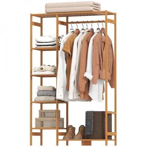 Perchero de Pie de Bambú Perchero para Ropa con Estantes de Almacenamiento y Varilla Colgante 90x30x145 cm Natural [9]
