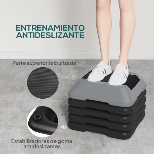 Step para Fitness Stepper Antideslizante con Altura Ajustable de 10/15/20/25/30 cm Carga 150 kg Gris [3]