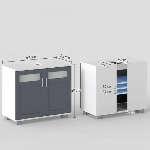Mueble para Debajo del Lavabo Armario de Baño Bajo Lavabo con 2 Puertas de Vidrio Templado 69x35x59 cm Blanco y Gris [1]