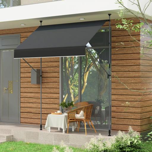 Toldo Manual Retráctil 200x120x210-310 cm para Balcón y Terraza con Altura Ajustable con Manivela Negro [6]