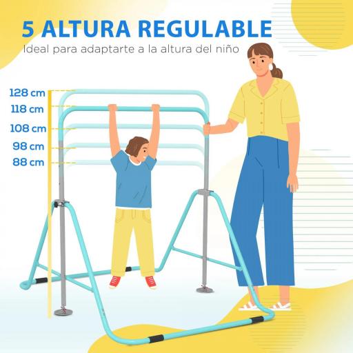Barra de Gimnasia Artística Plegable Altura Ajustable Equipo de Gimnasia para Entrenamiento en Casa Azul Celeste [3]