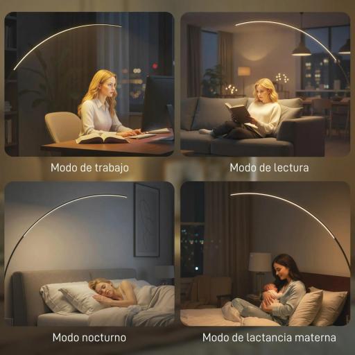 Lámpara de Pie Forma Arco con Brillo y Temperaturas de Color Ajustables 3000K-6500K Mando a Distancia Magnético Plata [6]