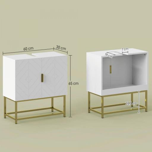 Mueble para Debajo del Lavabo Moderno Armario Bajo con 2 Puertas y Patas de Acero 60x30x65 cm Blanco y Dorado [1]