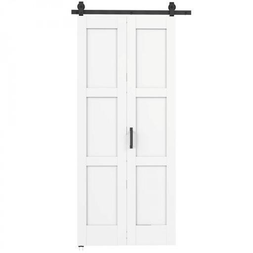 Puerta Corredera Plegable con Herrajes 91,4x213,4 cm con Rodillo Riel de Acero Guía de Suelo Manija Blanco [9]