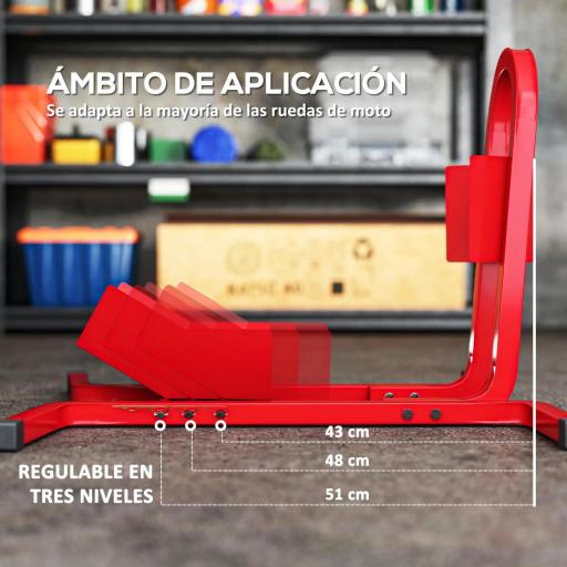 Caballete de Moto Delantera Soporte para Rueda Delantera de Moto Ajustable en 3 Niveles 60x55x43 cm Rojo [2]