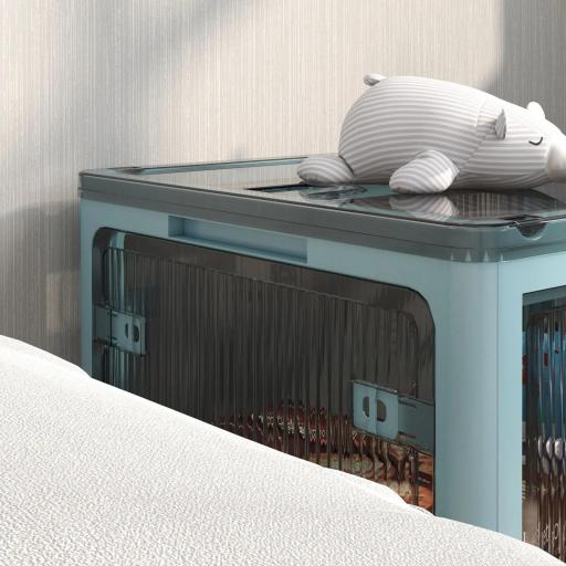 Caja de Almacenamiento Apilable con Tapa 69L de Capacidad Caja Organizadora Plegable con Ruedas 60x42x34 cm Azul [4]