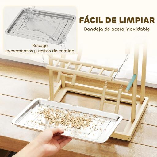 Parque de Juegos para Pájaros Soporte de Madera para Pájaros con Escaleras Columpio Cadena Bandeja Comederos [3]