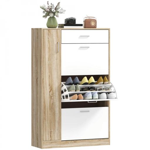 Mueble Zapatero de 3 Puertas para 18-27 Pares de Zapatos Zapatero Moderno con Cajón y Puerta 84x30x132 cm Natural [8]