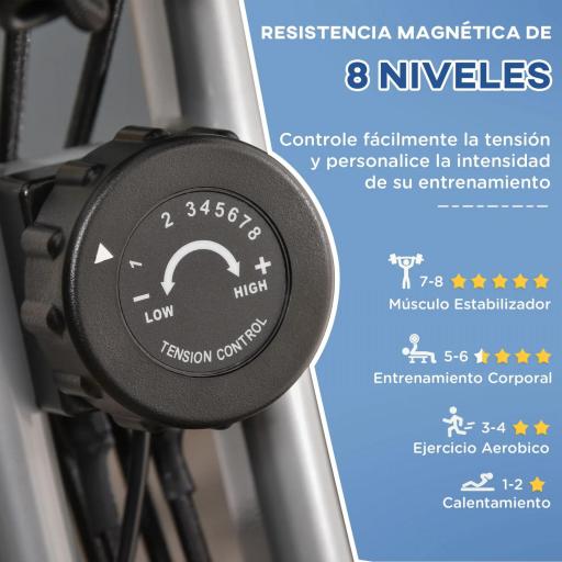Bicicleta Estática Plegable 3 en 1 con Respaldo y 8 Niveles Resistencia Magnética, Bicicleta Estática para Casa Ajustable con Monitor LCD Volante Banda Sensor de Pulso Soporte de Teléfono Gris [3]