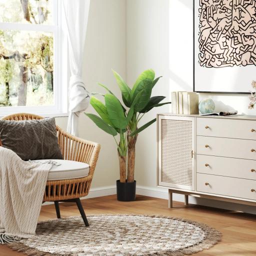 Planta Artificial Bananera de 120 cm con Maceta y 15 Hojas Realistas Planta Tropical Sintética para Decoración Interior [2]
