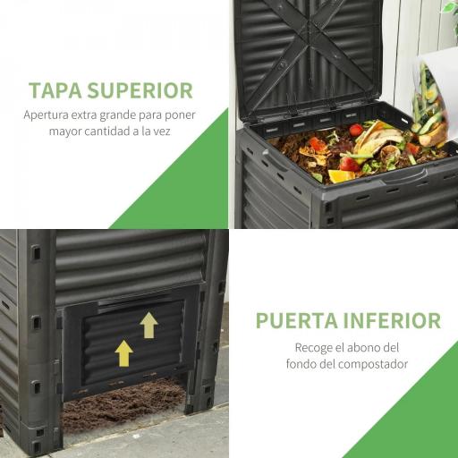 Compostador Capacidad de 300L Compostera Orgánica para Producción Abono de Jardín Exterior con 48 Respiraderos 60,5x60,5x81,5 cm Negro [2]