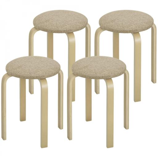 Juego de 4 Taburetes Redondos de Madera Apilables con Asiento Acolchado para Cocina Comedor Dormitorio Caqui [9]