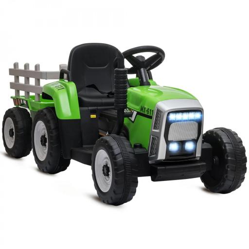 Tractor Eléctrico con Remolque para Niños 3-6 Años con Control Remoto y Cinturón de Seguridad 136,5x50x52,5 cm Verde [8]