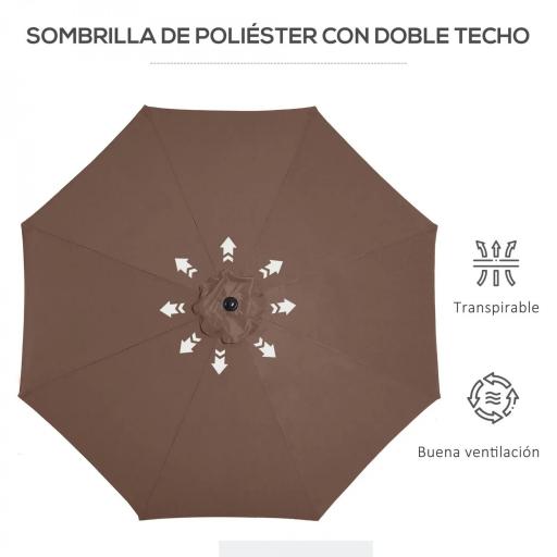 Sombrilla de Jardín Ø295x250 cm con Manivela Parasol Exterior con Mecanismo de Inclinación y Poste Desmontable de Metal para Terraza Piscina Patio Café [5]