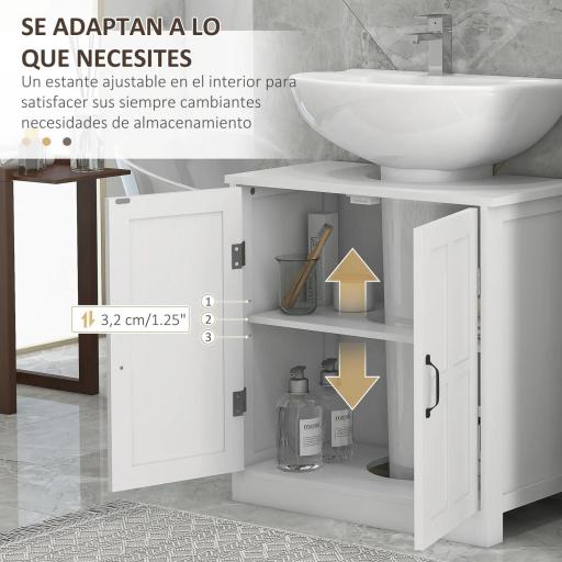 Armario de Baño Bajo Lavabo con Puerta Doble y Estante Ajustable Carga 20 kg 60x30x60 cm Blanco [8]