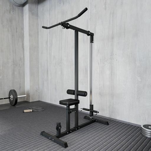 Máquina de Musculación Estación de Entrenamiento para Jalón al Pecho con Polea y Asiento Regulable para Entrenamiento en Gimnasio Hogar Oficina Carga Máx. 100 kg 107x120x190 cm Negro [6]