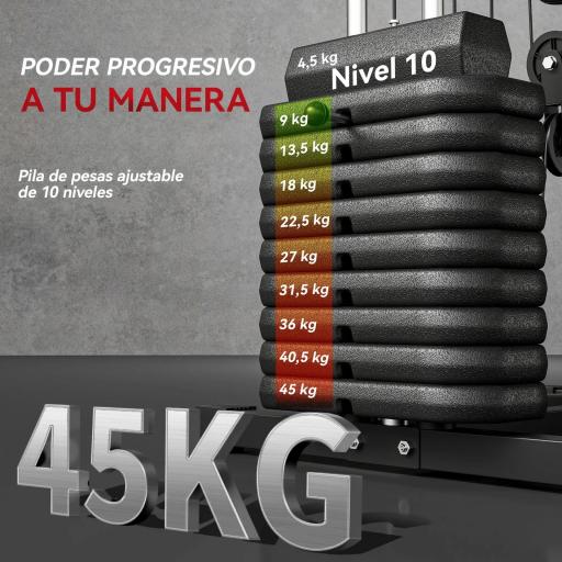 Máquina de Musculación con Pesas Ajustables de 45 kg Prensa de Pecho y Piernas Polea 135x103x210 cm Negro [5]