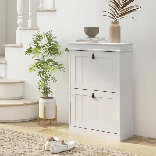 Zapatero Estrecho con 2 Puertas Abatibles y Estantes Ajustables para 10 Pares de Zapatos para Recibidor 54x24x82,5 cm