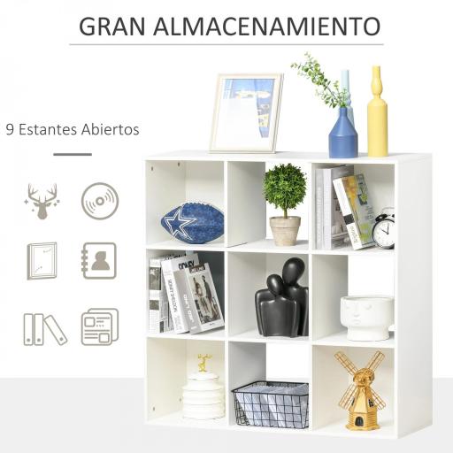 Estantería Librería 3 Niveles Armario de Almacenamiento 9 Cubos Estantería de Pie Separador de Habitación Estante de Exposición 91,5x29,5x91,5cm Madera [1]