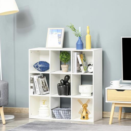 Estantería Librería 3 Niveles Armario de Almacenamiento 9 Cubos Estantería de Pie Separador de Habitación Estante de Exposición 91,5x29,5x91,5cm Madera [5]