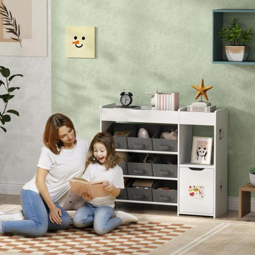 Organizador Infantil con Compartimentos 9 Cestas Extraíbles y Láminas de Pegatinas 92x30x80 cm Blanco 