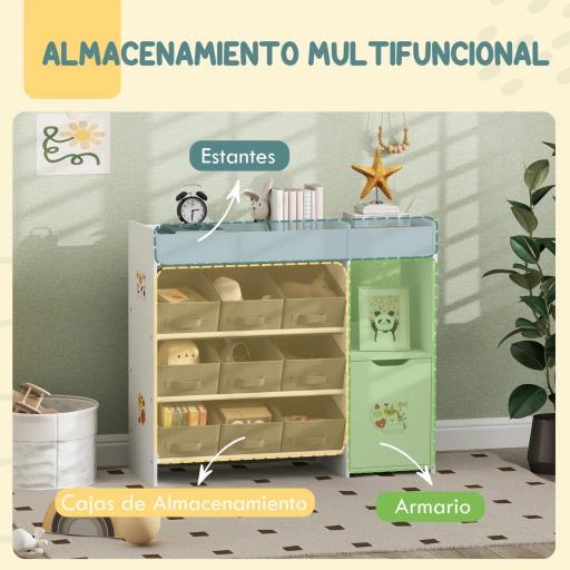 Organizador Infantil con Compartimentos 9 Cestas Extraíbles y Láminas de Pegatinas 92x30x80 cm Blanco  [4]