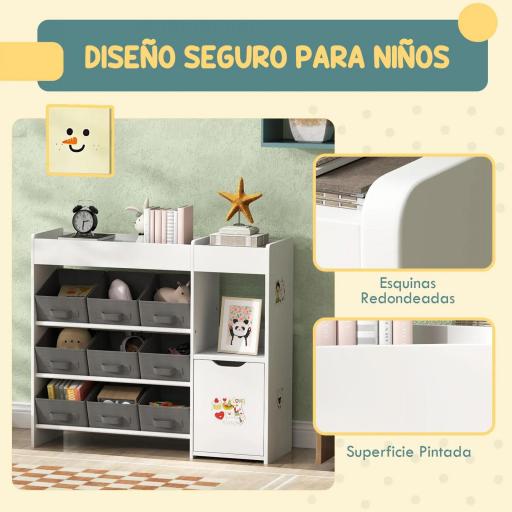 Organizador Infantil con Compartimentos 9 Cestas Extraíbles y Láminas de Pegatinas 92x30x80 cm Blanco  [3]