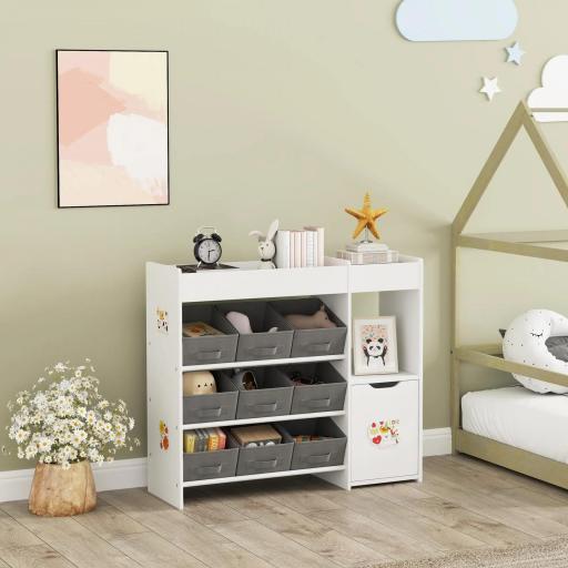 Organizador Infantil con Compartimentos 9 Cestas Extraíbles y Láminas de Pegatinas 92x30x80 cm Blanco  [5]