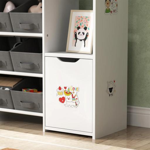 Organizador Infantil con Compartimentos 9 Cestas Extraíbles y Láminas de Pegatinas 92x30x80 cm Blanco  [7]