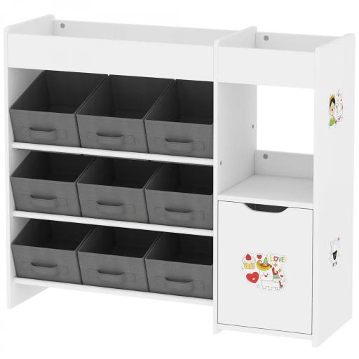 Organizador Infantil con Compartimentos 9 Cestas Extraíbles y Láminas de Pegatinas 92x30x80 cm Blanco  [8]