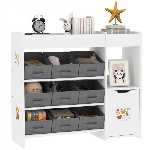 Organizador Infantil con Compartimentos 9 Cestas Extraíbles y Láminas de Pegatinas 92x30x80 cm Blanco  [9]
