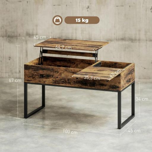 Mesa de Centro Elevable con Encimera Deslizante Cierre Suave Espacio Oculto de Almacenaje 100x45x67 cm Marrón Rústico [1]