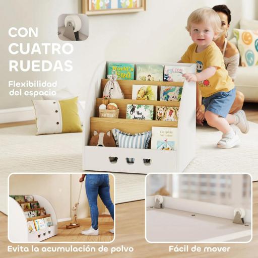 Estantería Infantil para Juguetes 4 Niveles para la Habitación Infantil Sala de Juegos 60x53x60 cm Blanco y Natural [1]