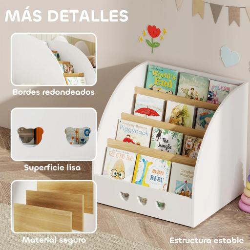 Estantería Infantil para Juguetes 4 Niveles para la Habitación Infantil Sala de Juegos 60x53x60 cm Blanco y Natural [5]