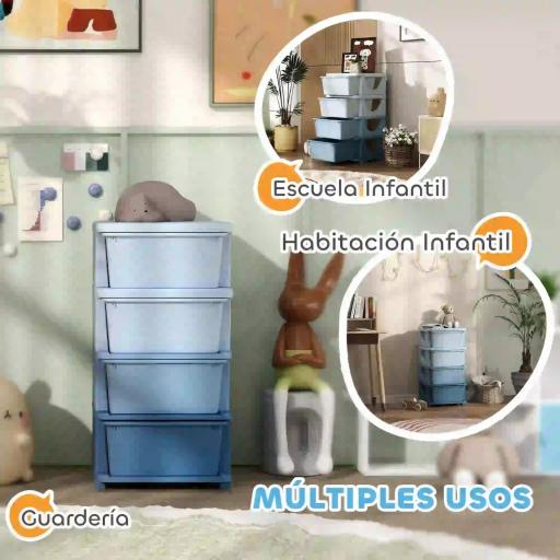 Torre de Almacenamiento Infantil con 4 Cajones para Niños de +3 Años con Bordes Redondeados y Asas 37x37x76 cm Azul [2]