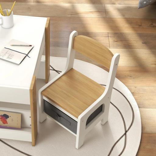Juego de Mesa con Sillas para Niños 2 en 1 con Pizarra Cajones de Tela y Espacio de Almacenamiento Blanco y Natural [7]
