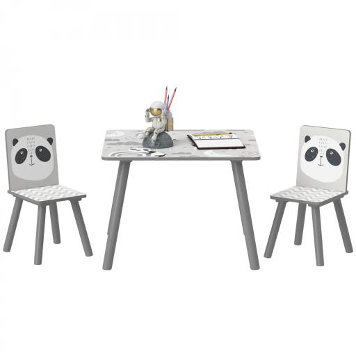 Set de Mesa y 2 Sillas Conjunto de Muebles Infantiles de 3 Piezas para Niños de +3 Años con Cenefa y Panda Gris y Blanco [8]