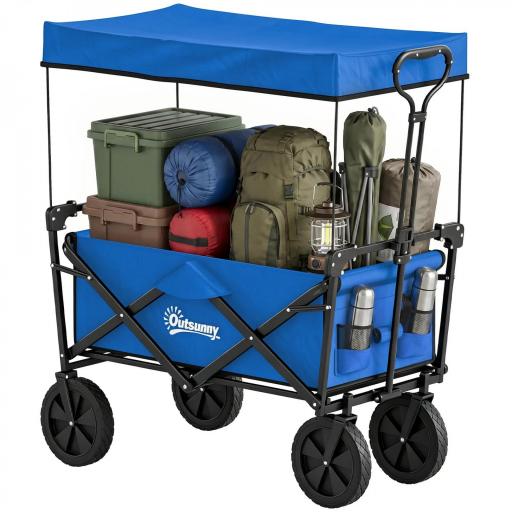 Carro Plegable con Toldo Desmontable Longitud y Ángulo del Mango Ajustables y Bolsa de Transporte Carga 100 kg Azul [8]