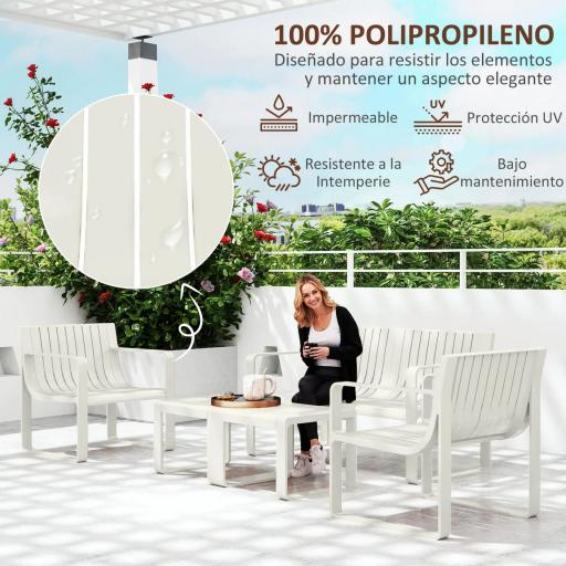 Conjunto de Jardín de 5 Piezas con Sofá de 2 Plazas Sillones y Mesas Diseño de Lamas Polipropileno Impermeable Anti-UV [4]