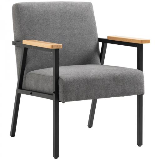 Butaca de Salón Moderna Tapizado en Poliéster con Reposabrazos de Madera para Dormitorio 64,5x70x83,5 cm Gris [9]