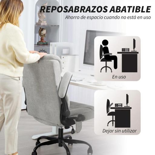 Silla de Oficina con Masaje Altura Ajustable y Reposabrazos Abatibles Tapizado Transpirable 66x67x113-121 cm Gris [4]