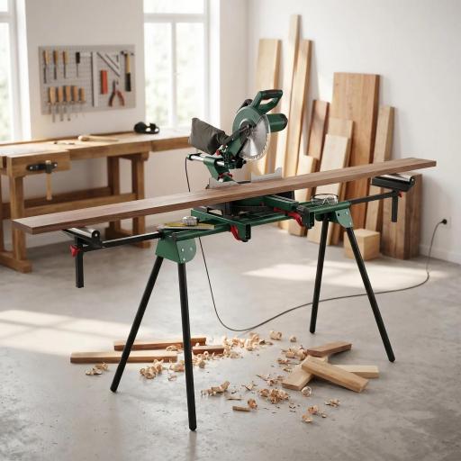 Soporte Sierra Ingletadora Universal con Rodillos Extensibles 94-195 cm Ajustable y Plegable Carga 150 kg Verde