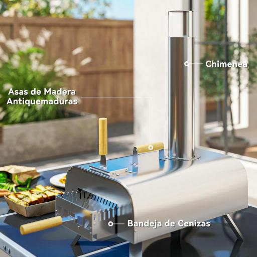 Mini Horno de Leña para Pizza con Piedra Refractaria Pala y Patas Plegables para Camping y Exterior 79x36x75 cm Plata [5]