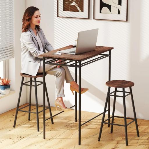 Mesa Alta de Cocina con 2 Taburetes Industrial Estante Abierto Reposapiés Ahorro de Espacio para Espacios Reducidos [5]