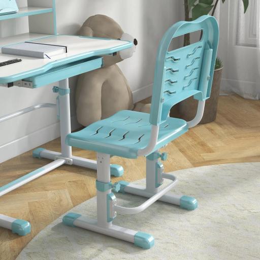 Escritorio Infantil Altura Ajustable con 1 Cajón 1 Estante y Ángulo de Mesa Ajustable 80x54,5x82-104 cm Azul y Blanco [5]
