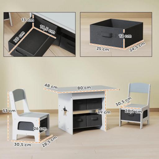 Mesa Infantil con 2 Sillas con 6 Cajones de Tela Diseño Estrellas para Niños y Niñas de 3-8 Años Gris Claro [4]