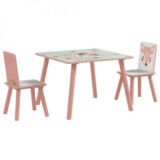 Set de Mesa y 2 Sillas Conjunto de Muebles Infantiles de 3 Piezas para Niños de +3 Años con Estampado Animales y Rosa  [9]